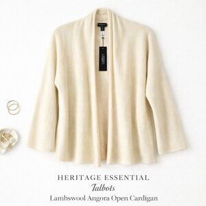 Talbots NWT Lambswool Angora Open Cardigan Cream Classic Soft Knit S